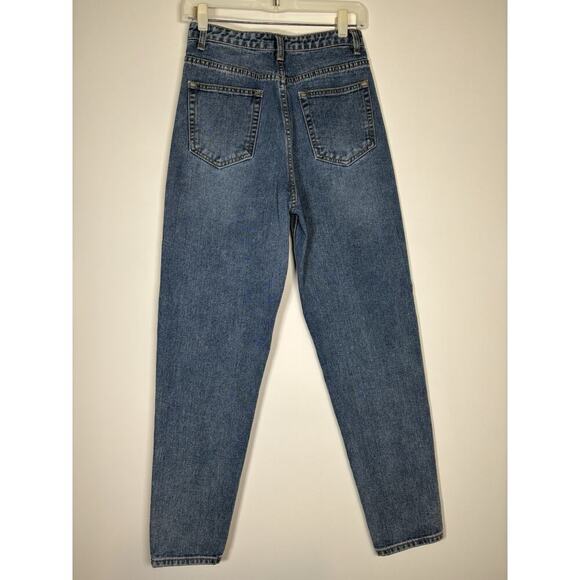 PRETTY LITTLE THING Denim Mom Jeans Medium Dark Wash Retro 90s Y2K Preppy Size 2 - Picture 7 of 9